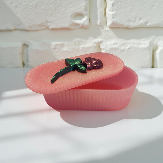 Pink Oblong Trinket Box w/ Rose Ornament Lid