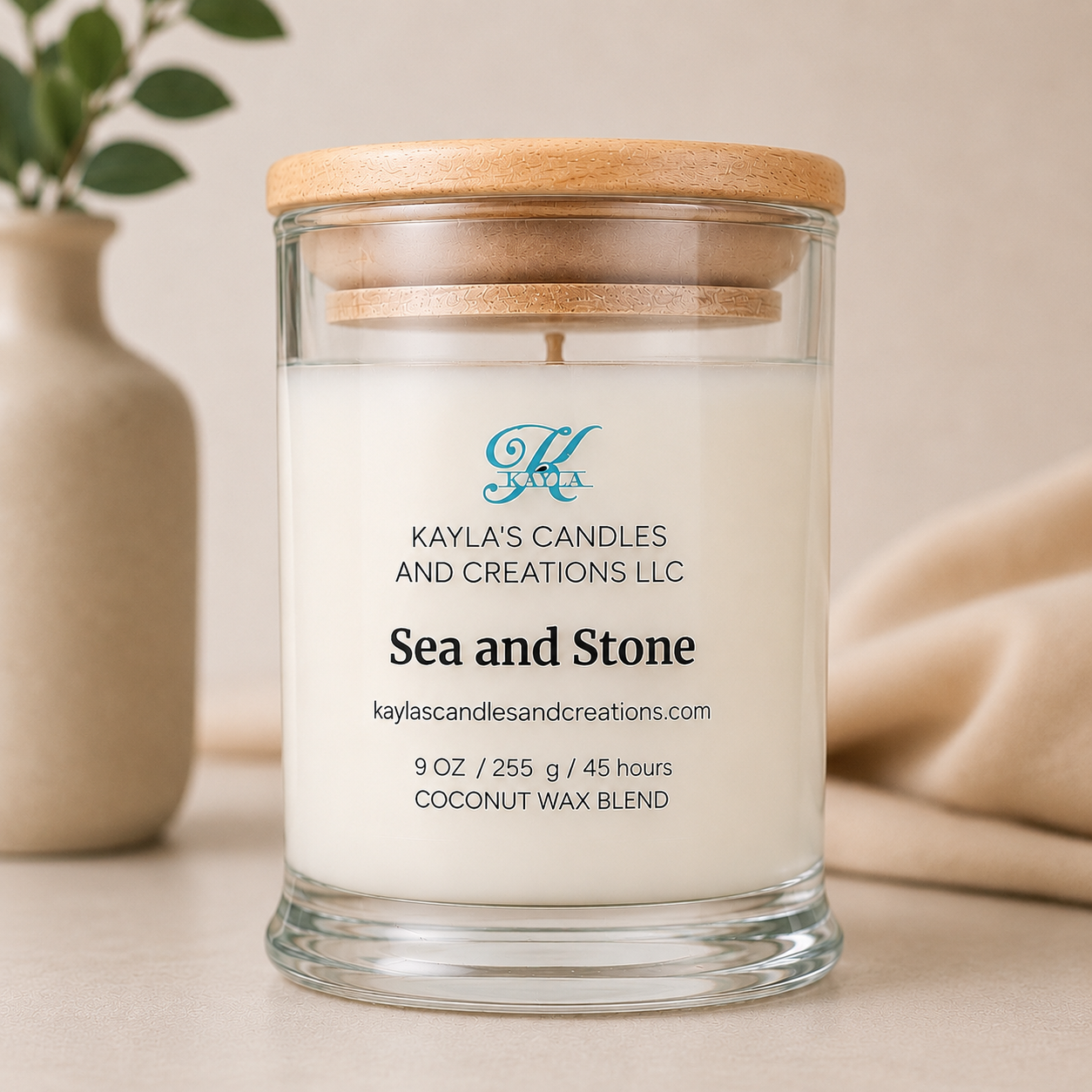 Sea and Stone Coconut Wax Blend Candle – 9 oz glass jar with bamboo lid