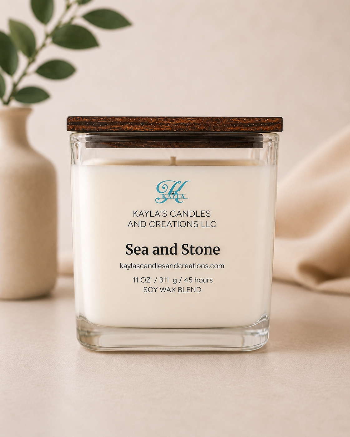 Sea and Stone Coconut Wax Blend Candle – 9 oz glass jar with bamboo lid