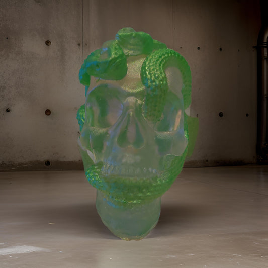 Clear Snake Skull w/ Grass Green Snakes